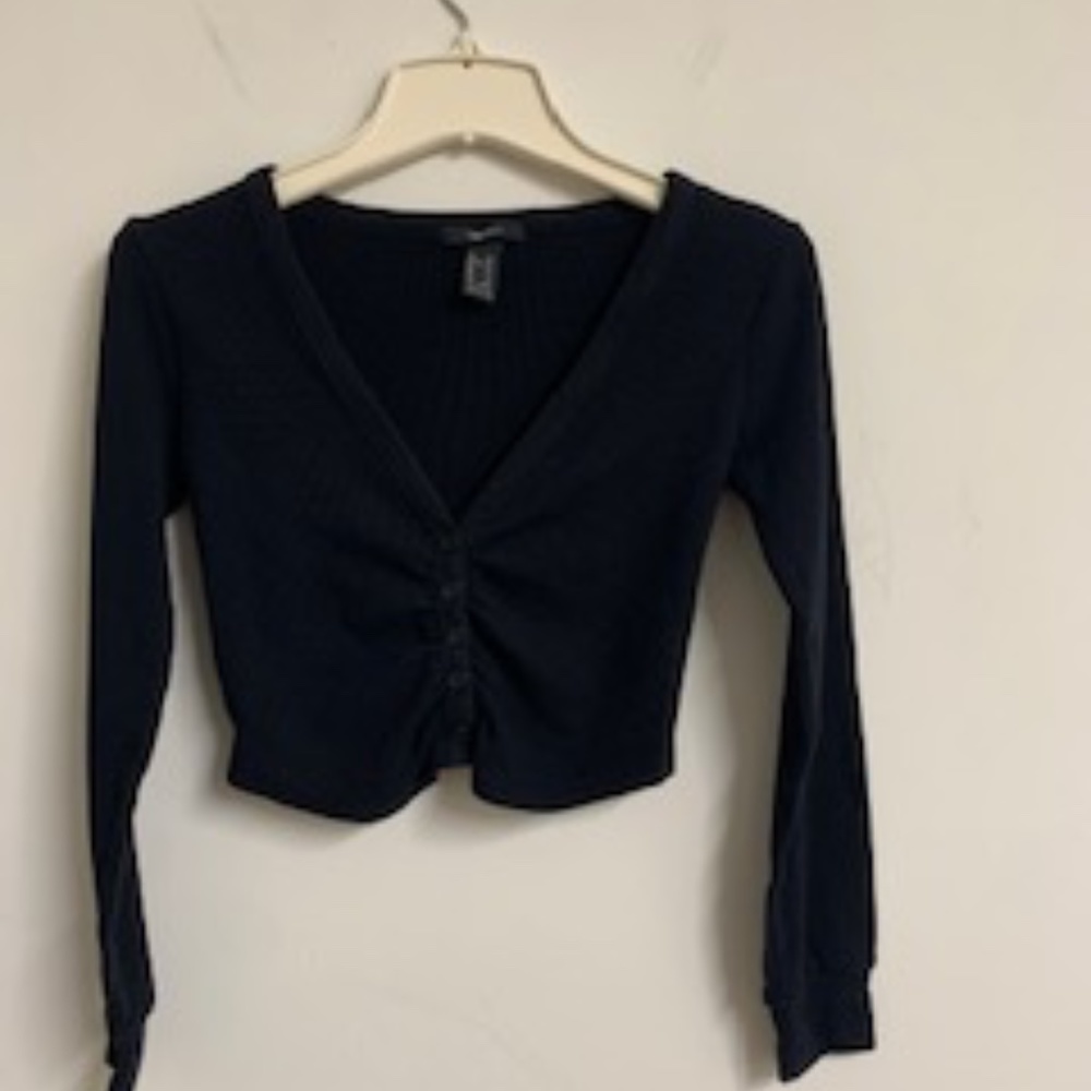 Cropped Black Button Down Sweater - image 1